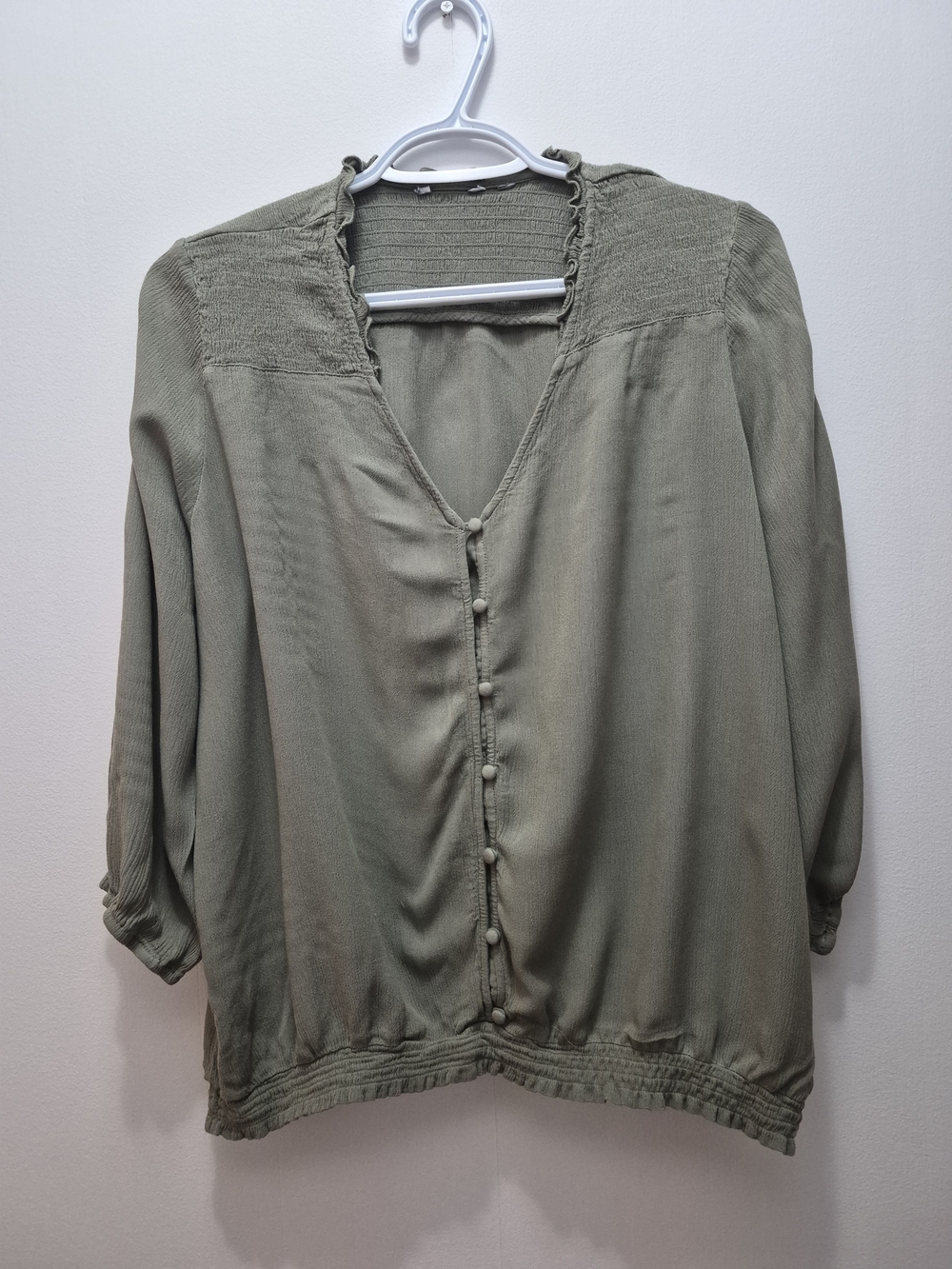 Women's Olive Green Button-Front Blouse